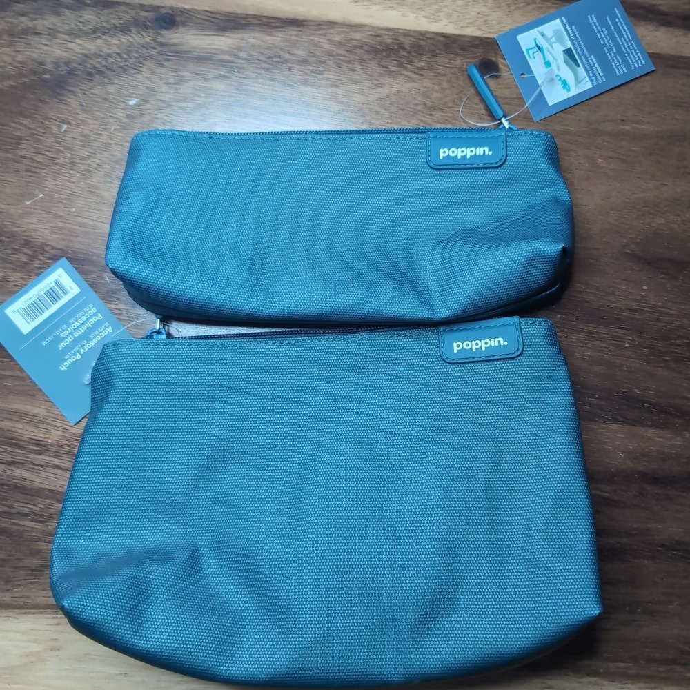 Poppin Slate Blue Accessory Pouch and Pencil Pouch Set NWT